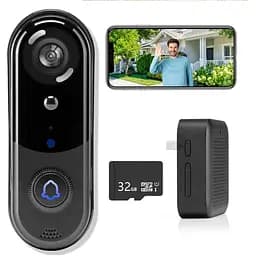 Дверний бездротовий дзвінок 1080P відеодзвінок з рингтоном 32 ГБ SD/хмарне сховище нічне бачення