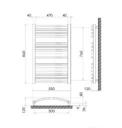 Рушникосушка водяна Heizung WG 15/55 вигнута 860х550 мм 428 Вт Білий 30412 - мініатюра 3