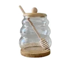 Медовница с бамбуковой крышкой на подставке 500 мл Прозрачный
