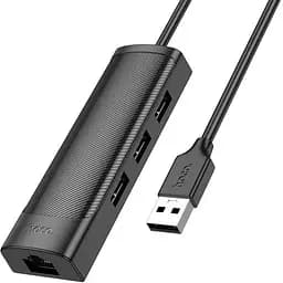 Адаптер конвертер - перехідник Hoco Ethernet (LAN 100 mbit) HB42 Usb на 4 порти (3 Usb 2.0 + RJ45)