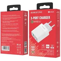 Блок живлення на 3 виходи спідниця Borofone BA40A Speedway 3USB/3A/18W QC3.0