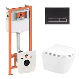 Набор: Qtap Scorpio Ultra Quiet унитаз подвесной QT1433053EUQW + Nest комплект инсталляции 4в1 (линейная клавиша Black mat) QT0133M425 + M08V1091MB