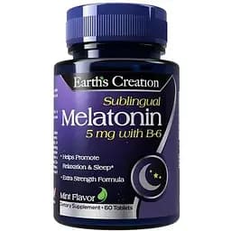 Натуральна добавка Earth‘s Creation Melatonin 5 mg with B6 Sublingual, 60 таблеток