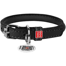 Нашийник для собак Waudog Soft, шкіряний, круглий, з QR паспортом, 20-25х0,8 см, чорний