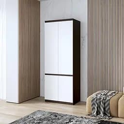 Шафа для одягу Vays, з полицями, в спальню, сучасна, з фасадами без ручок R-24 Венге Темний-Білий фасад