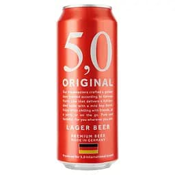 Пиво 5,0 Original Lager, світле, фільтроване, 5,4%, з/б, 0,5 л