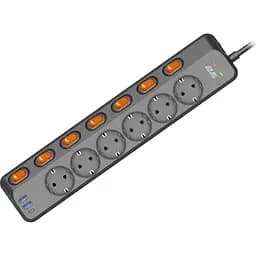Мережевий фільтр 2E 6xТипF, 16A, 2xUSB-A, 1x USB-C, 3 м, чорний (2E-SP6M3SWBK)