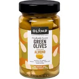 Оливки Olymp зелені фаршировані мигдалем без кісточки 320 г