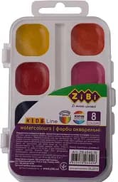 Фарби акварельні, 8 кольорів, пластикова коробка, без пензля, біла