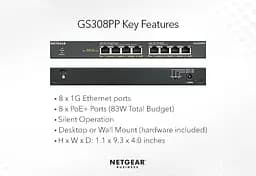Комутатор GS308PP 8xGE PoE, 83Вт, Некерований NETGEAR teh0018193 - мініатюра 5