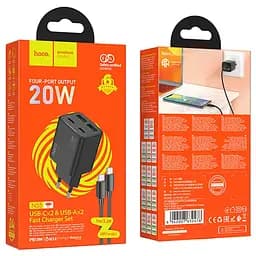 МЗП Hoco N55 Fundador PD20W four-port (2USB-A/2C) + кабель Type-C to Type-C Black - мініатюра 6