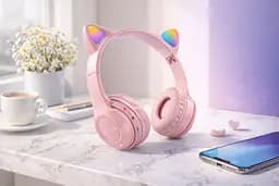 Бездротові навушники з котячими вушками та LED-підсвічуванням Cat Ear Y47 LED, Bluetooth навушники з мікрофоном Рожевий