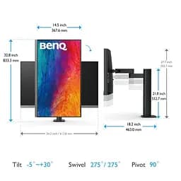 Монітор TFT 27" BenQ PD2706UA, 4K UHD, IPS, 99% sRGB, HDR10, HDMI, DP, USB-C, USB-hub, HAS, колонки (9H.LLKLB.QEE) - мініатюра 2