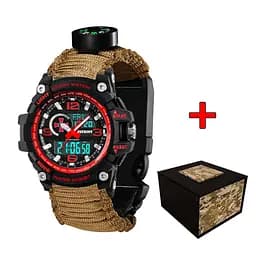 Наручний годинник чоловічий 012BKRDSU ЗСУ Чорний з червоним Паракордний ремінець Khaki + Коробка Patriot acs0031005