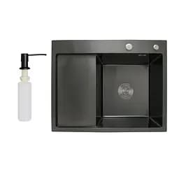 Кухонная мойка интегрированная Lidz Handmade H6350BL крыло слева (LDH6350BRUL45589) Brushed Black PVD 3,0/1,0 мм, Черный