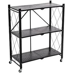 Стелаж Wall Sticker SW-00002097 мобільний триярусний універсальний розкладний з нержавіючої сталі 89х72х34 см чорний