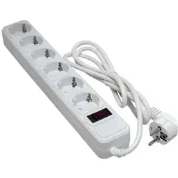 Фильтр сетевой Patron, 6 розеток, 1.8 м, белый, 10А, до 2.2 кВт, выключатель, заземление, 3x1 мм² (SP-1062W)