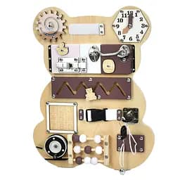 Интерактивный бизиборд MD 1528 Мишка с часами, замочками, лабиринтом и счетчиком