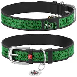 Нашийник для собак Waudog Design шкіряний з QR паспортом, малюнок Джокер, L, Ш 25 мм, Дов 37-48 см (4823089323589)