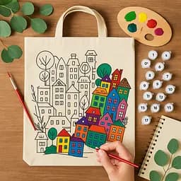 Набор экосумка-раскраска «Яркий город» А3 хлопок 220 г/м2 38х42см ROSA Talent [CD]