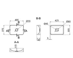 Раковина накладна Qtap Robin Stone grey, прямокутна, з донним клапаном QT04116302SG - мініатюра 6