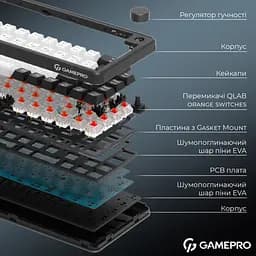 Клавиатура беспроводная игровая механическая GamePro MK-210-B Pro Black-White QLAB Orange Switches Hot-Swap - мініатюра 10