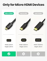 Перехідник кабель UGREEN Micro HDMI-HDMI 2.0 4K 60 Гц підтримка 3D, Ethernet, HDR, ARC 1 м (30148) - мініатюра 2