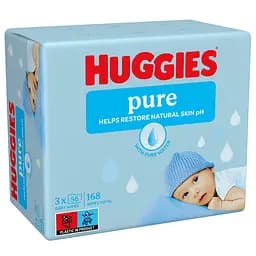Уцінка. Набір вологі серветки Huggies Pure 2+1 168 шт. (3 уп. по 56 шт.) 