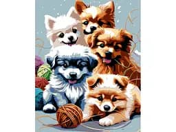 Картина за номерами Strateg Грайливі цуценята на чорному фоні (40х50 см)