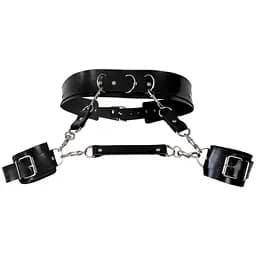 Шкіряний пояс із наручниками Art of Sex - Kasta, Чорний L-2XL