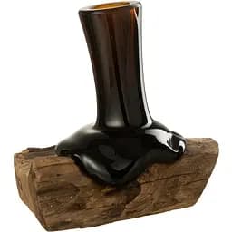 Ваза J-line манго скляна фігурна коричнева на дереві 16 см (42339)