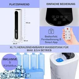 Мобільний кондиціонер вентилятор Klarstein Polar Tower Smart 4 -in-1 (10035830) - мініатюра 2