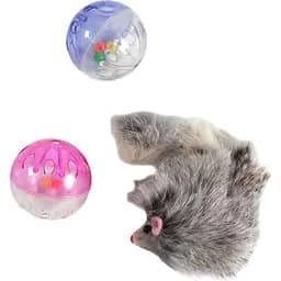 Набір іграшок для котів Fox  2 пластикові кулі та хутряна миша 