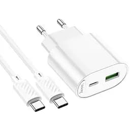 МЗП Hoco C109A Fighter PD20W+QC3.0 (1USB-A/1C) + кабель Type-C to Type-C White - мініатюра 5