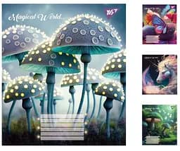 Зошити учнівські 18 аркушів клітинка. YES Magical world, 25 шт. в упаковці