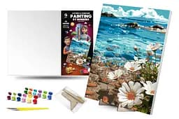 Картина за номерами Qbee Космеї на узбережжі з дерев'яною підставкою 40x50 см QB900-039