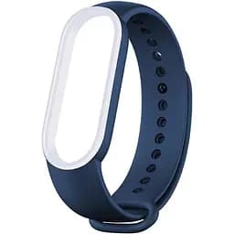 Ремінець для фітнес-браслета Lemfo для Xiaomi Mi Band 5, 6, 7 темно синій c білим контуром