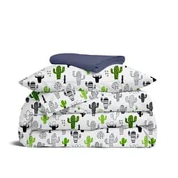 Дитяча постільна білизна в ліжечко CACTUS CS1, сірий (CactusGrayGreen_87DarkBlue_140)