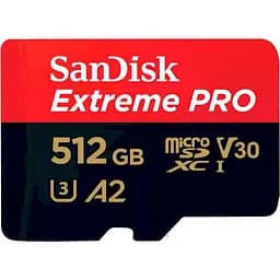 Карта памяти Sandisk 512GB microSDXC C10 UHS-I U3 R200/W140MB/s Extreme Pro V30 + SD (SDSQXCD-512G-GN6MA)