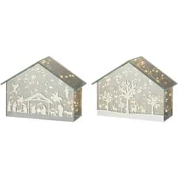 Будиночок різдвяний вертеп J-line з LED-гірляндою скляний (15443)