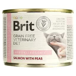 Вологий корм для котів Brit GF Veterinary Diet Cat Cans Hypoallergenic з лососем та горохом 200 г