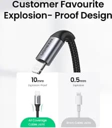Кабель Ugreen US304 USB Type-C Male to Lightning Male Cable Aluminum Shell Braided 3A 1.5 м Black (60760) - мініатюра 6