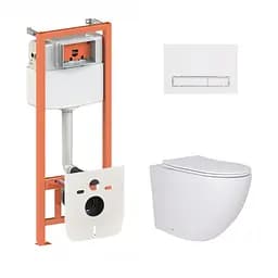 Подвесной унитаз Qtap Robin + инсталляция Qtap Nest 4 в 1 (линейная клавиша White), Белый