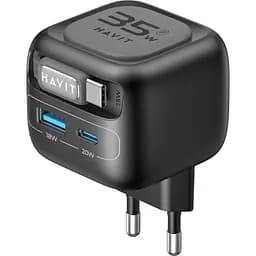 Зарядний пристрій Havit UC251 GaN 35W USB-A+USB-C + кабель USB-C (HV-UC251-BK)