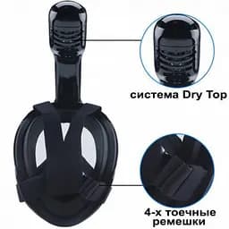 Повнолицева маска для плавання FREE BREATH (S/M) M2068G з кріпленням для камери Чорний - мініатюра 6