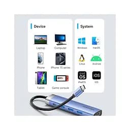 Концентратор Vention USB 3.1 Type-C to HDMI/USB 3.0x3/PD 100W Blue Aluminum Alloy Hub 5-in-1 (TGESB) - мініатюра 10