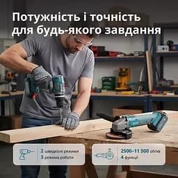 Konner & Sohnen Набір із двох акумуляторних інструментів KS IDAGB 20V SET 1 20В дриль ударний, шліфувальна машина кутова, швидкий ЗП 2.4А акб 1х2А·год+1х4А·год кейс 3кг - мініатюра 3