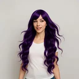 Перука кучерява довга рівний зріз з термоволокна 80 см ліловий