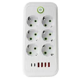 Мережевий фільтр-подовжувач 6 розеток 4xUSB-A 2xUSB-C 5м білий  кнопка відключення подовжувач електричний живлення зарядка Yiwu HP-5-53