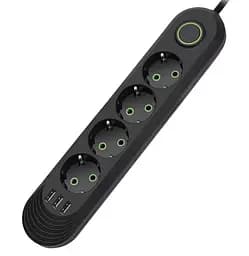 Сетевой фильтр-удлинитель Voltronic F04UB 4 розетки + 3 USB, 1.5 м, 3х0,75мм, 2500W, Black - мініатюра 1